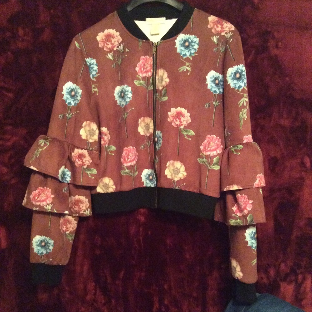 Jealous Tomato Brown Sueded Floral Ruffle Sleeves